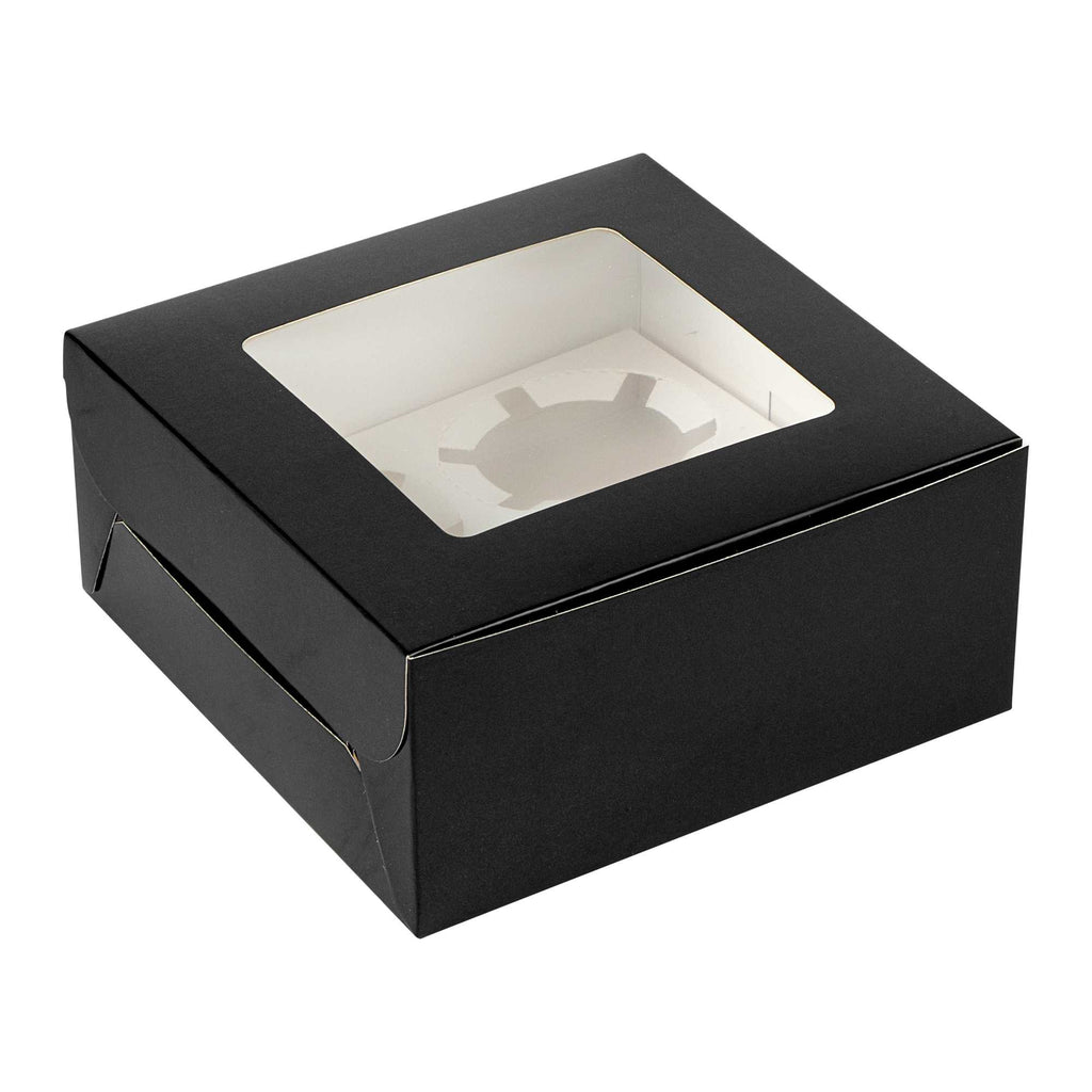 Cafe Vision Square Black Cupcake Window Box - Fits 4 - 6 1/4" x 6 1/4" x 3" - 100 count box