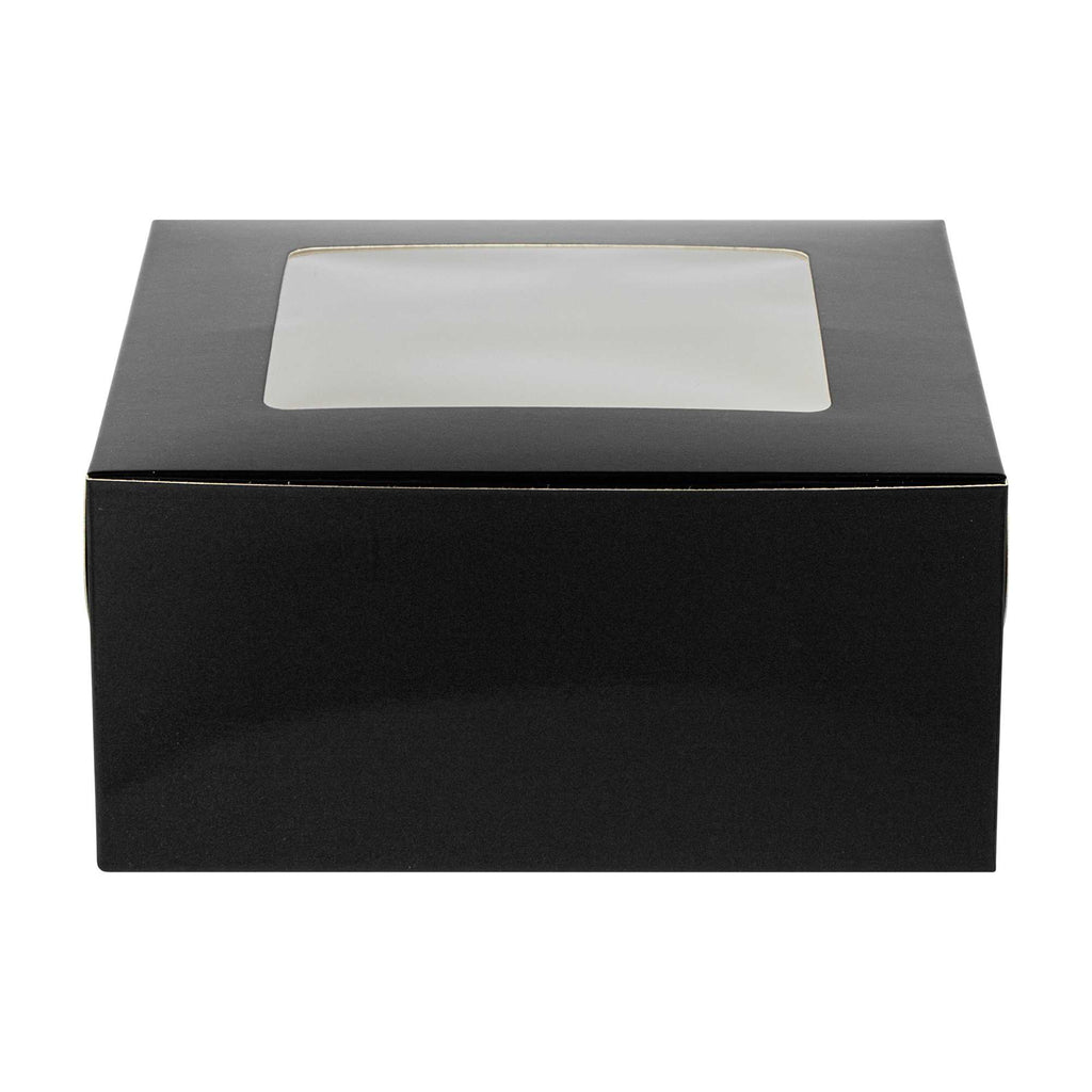 Cafe Vision Square Black Cupcake Window Box - Fits 4 - 6 1/4" x 6 1/4" x 3" - 100 count box