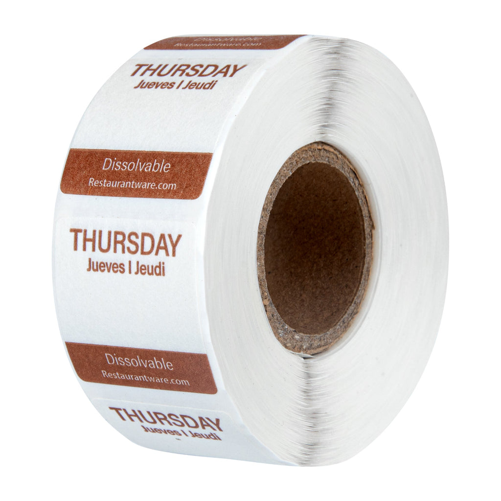 RW Smart 7-Day Weekly Food Rotation Label - Dissolvable, Trilingual - 1" x 1" - 3500 labels