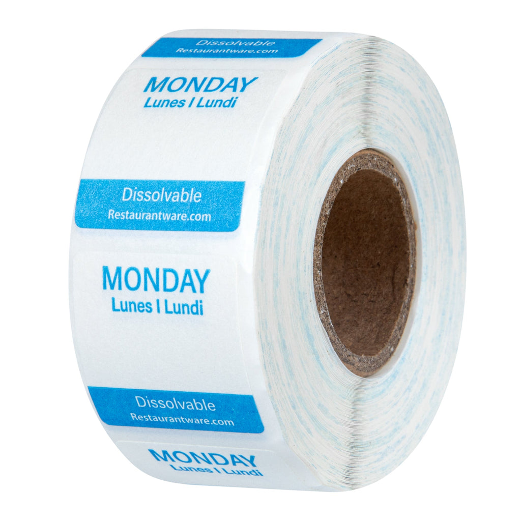 RW Smart 7-Day Weekly Food Rotation Label - Dissolvable, Trilingual - 1" x 1" - 3500 labels
