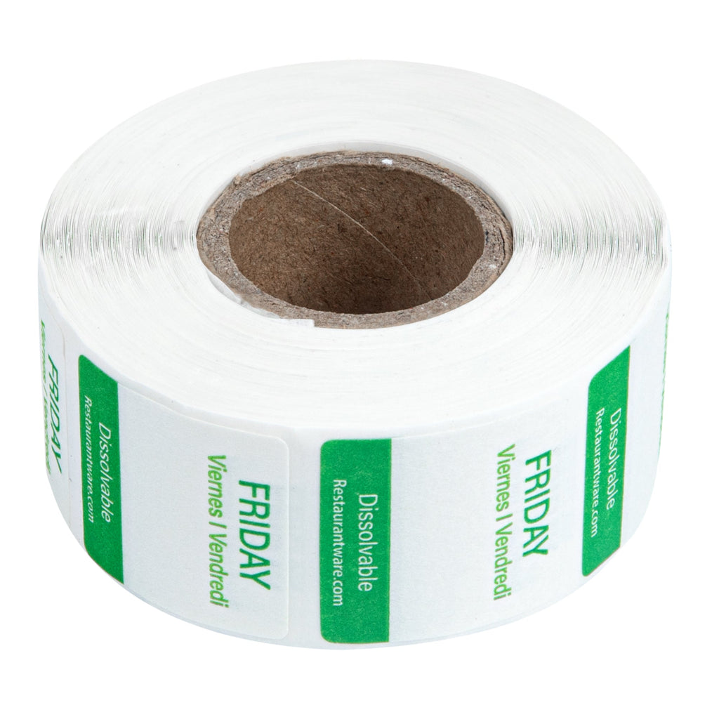 RW Smart 7-Day Weekly Food Rotation Label - Dissolvable, Trilingual - 1" x 1" - 3500 labels