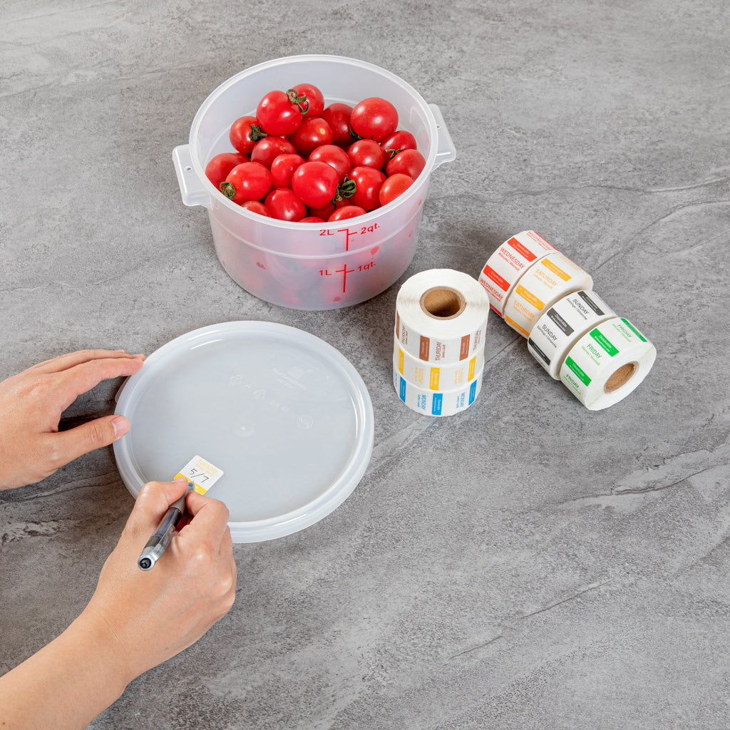 RW Smart 7-Day Weekly Food Rotation Label - Dissolvable, Trilingual - 1" x 1" - 3500 labels