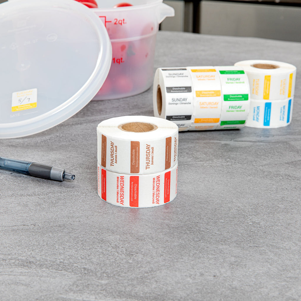 RW Smart 7-Day Weekly Food Rotation Label - Dissolvable, Trilingual - 1" x 1" - 3500 labels