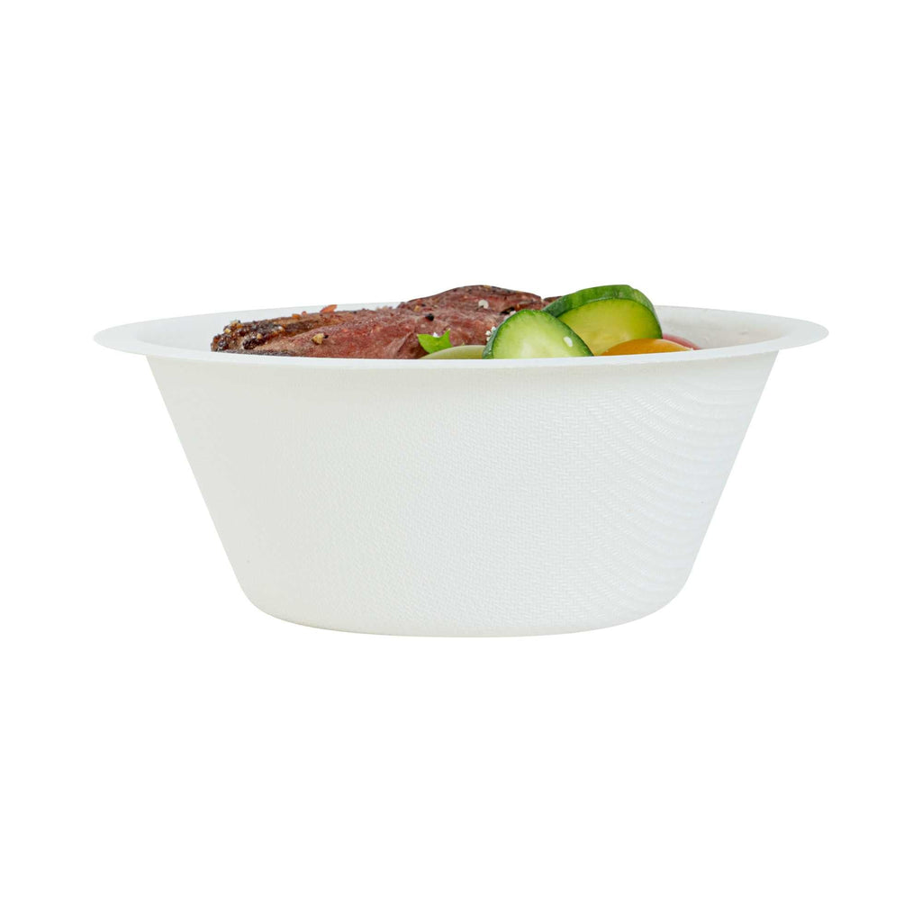Pulp Tek 8 oz Round White Sugarcane / Bagasse Salad Bowl - 4 1/2" x 4 1/2" x 1 3/4" - 100 count box