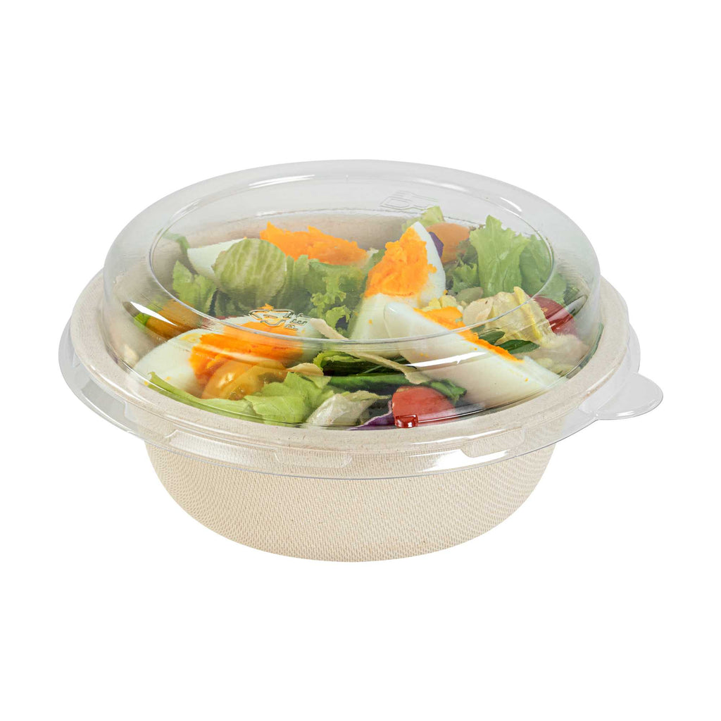 Pulp Safe Round Clear Plastic Dome Lid - Fits 18 oz Bagasse Salad Bowl - 100 count box