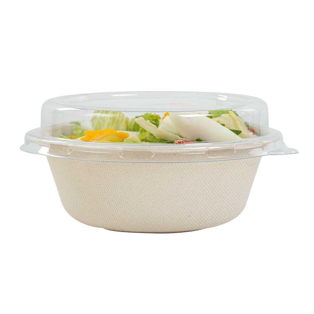 Pulp Safe Round Clear Plastic Dome Lid - Fits 18 oz Bagasse Salad Bowl - 100 count box