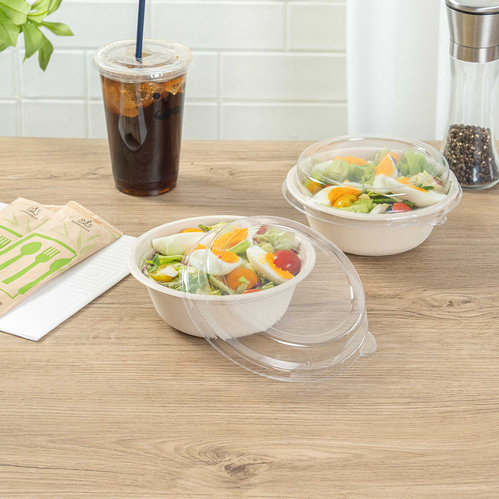 Pulp Safe Round Clear Plastic Dome Lid - Fits 18 oz Bagasse Salad Bowl - 100 count box