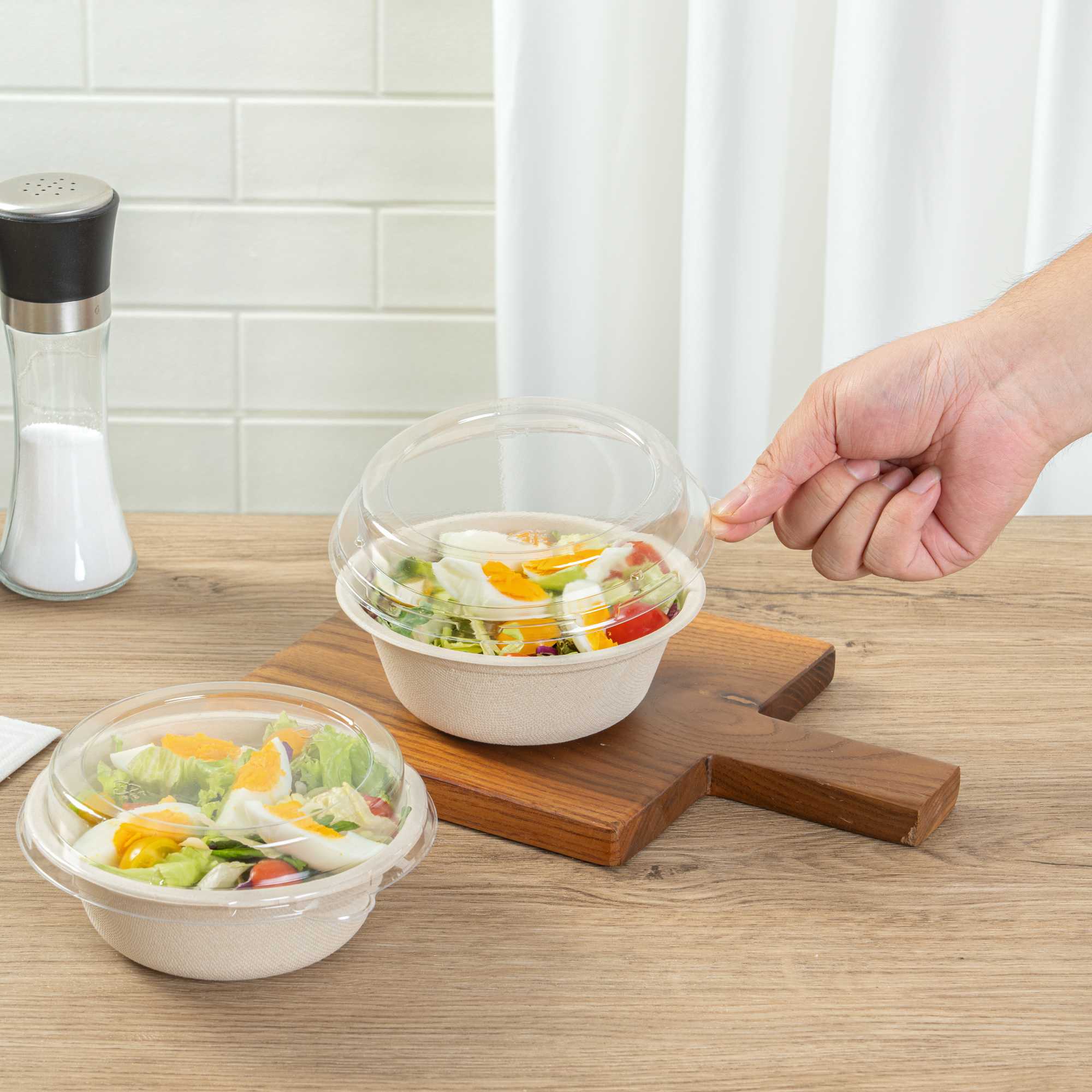 Pulp Safe Round Clear Plastic Dome Lid - Fits 18 oz Bagasse Salad Bowl - 100 count box