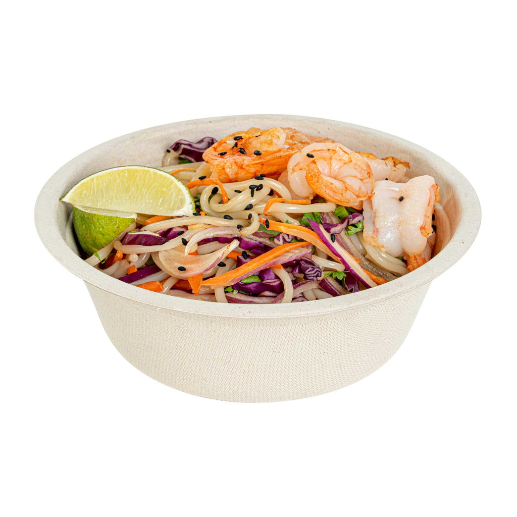Pulp Tek 18 oz Round Natural Sugarcane / Bagasse Salad Bowl - 6 1/4" x 6 1/4" x 1 3/4" - 100 count box