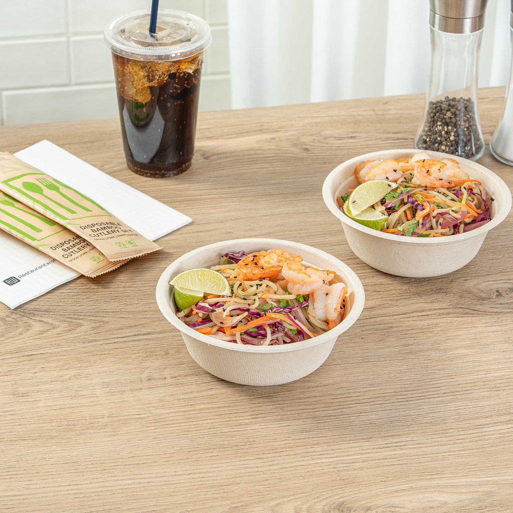 Pulp Tek 18 oz Round Natural Sugarcane / Bagasse Salad Bowl - 6 1/4" x 6 1/4" x 1 3/4" - 100 count box