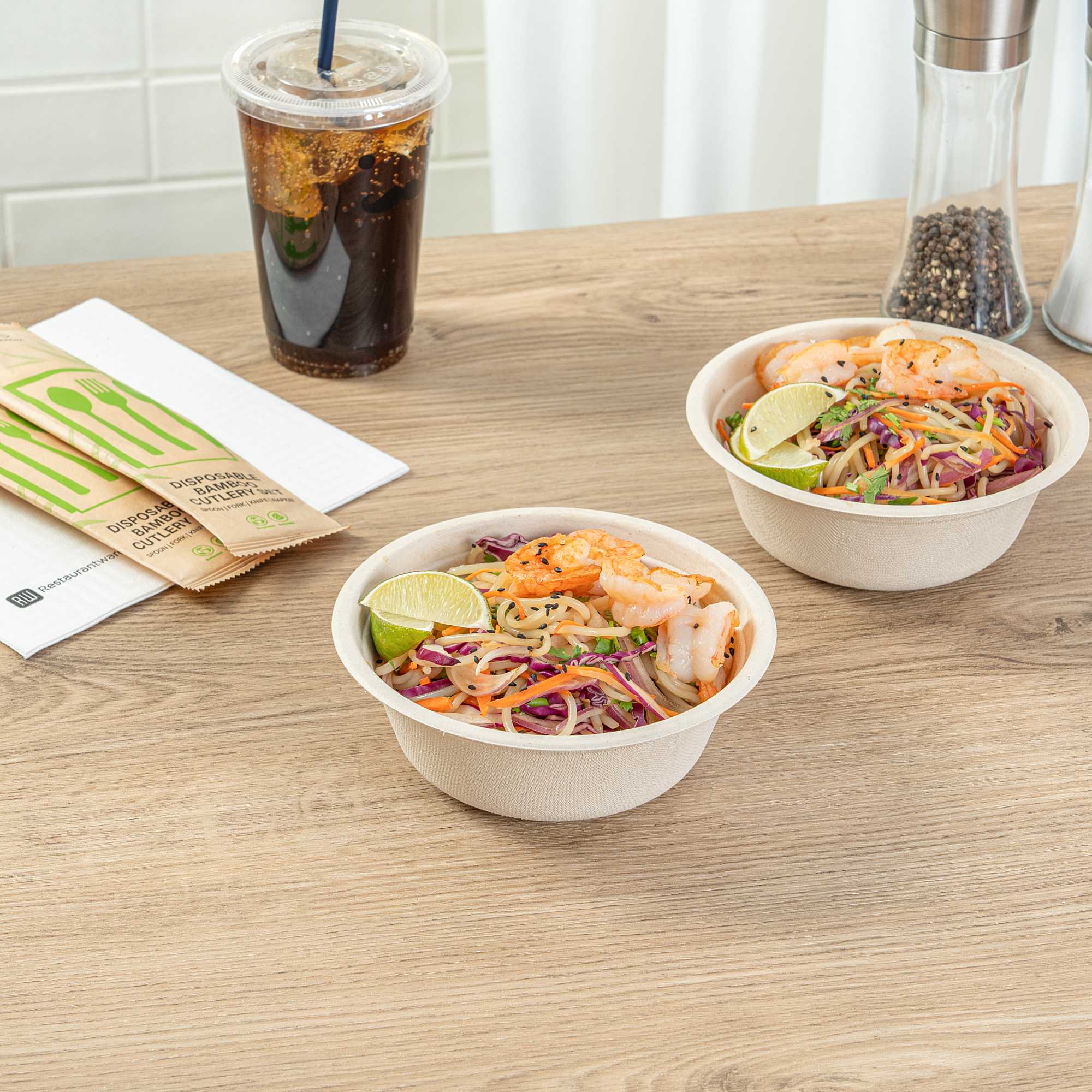 Pulp Tek 18 oz Round Natural Sugarcane / Bagasse Salad Bowl - 6 1/4" x 6 1/4" x 1 3/4" - 100 count box