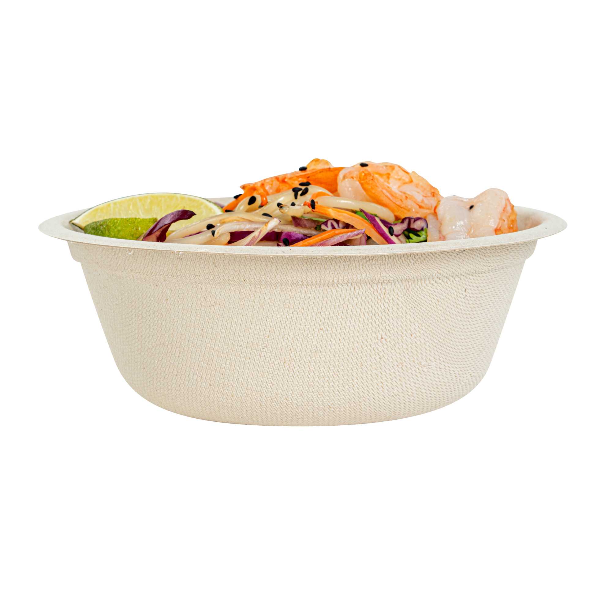 Pulp Tek 18 oz Round Natural Sugarcane / Bagasse Salad Bowl - 6 1/4" x 6 1/4" x 1 3/4" - 100 count box