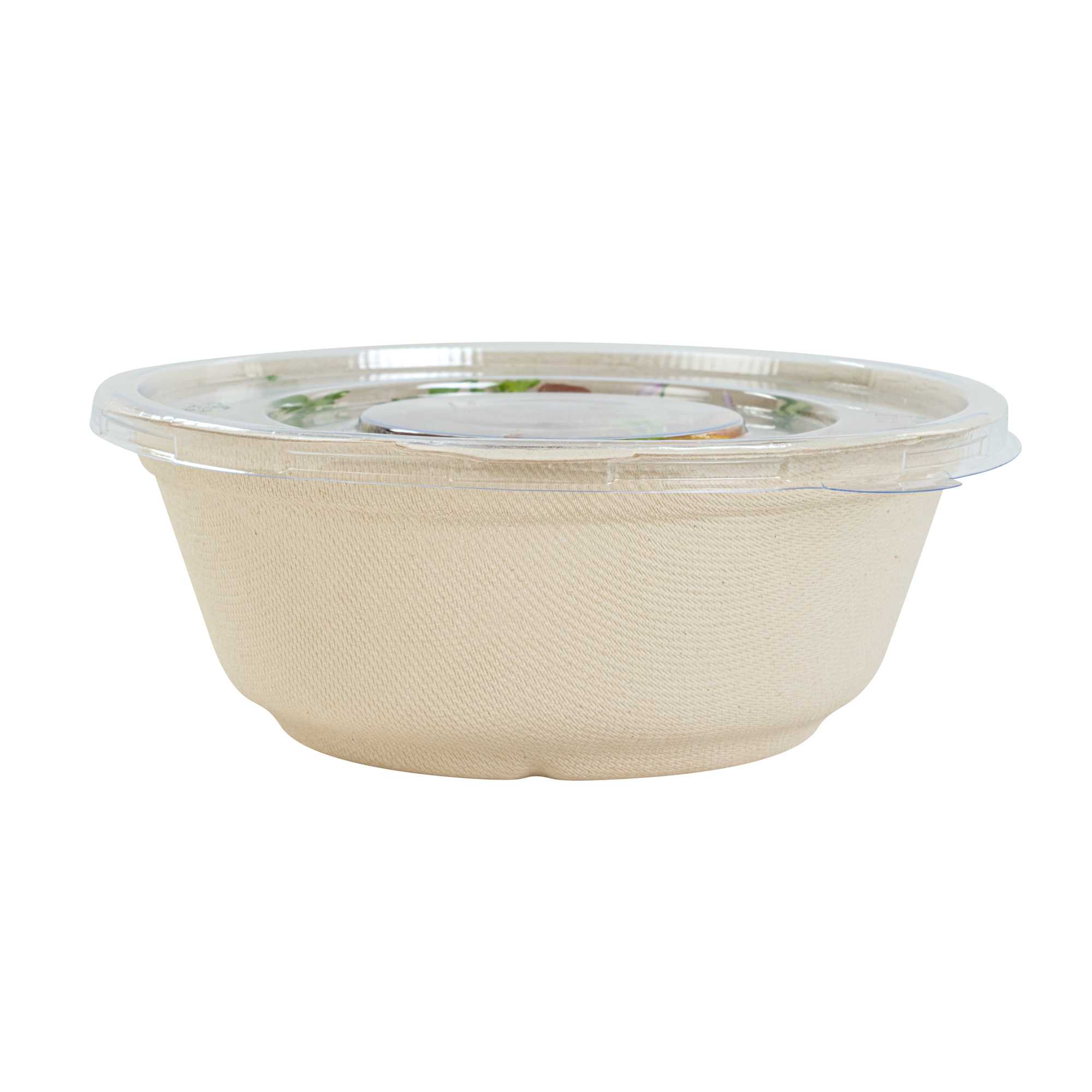 Pulp Safe Round Clear Plastic Flat Lid - Fits 32 oz Bagasse Salad Bowl - 100 count box