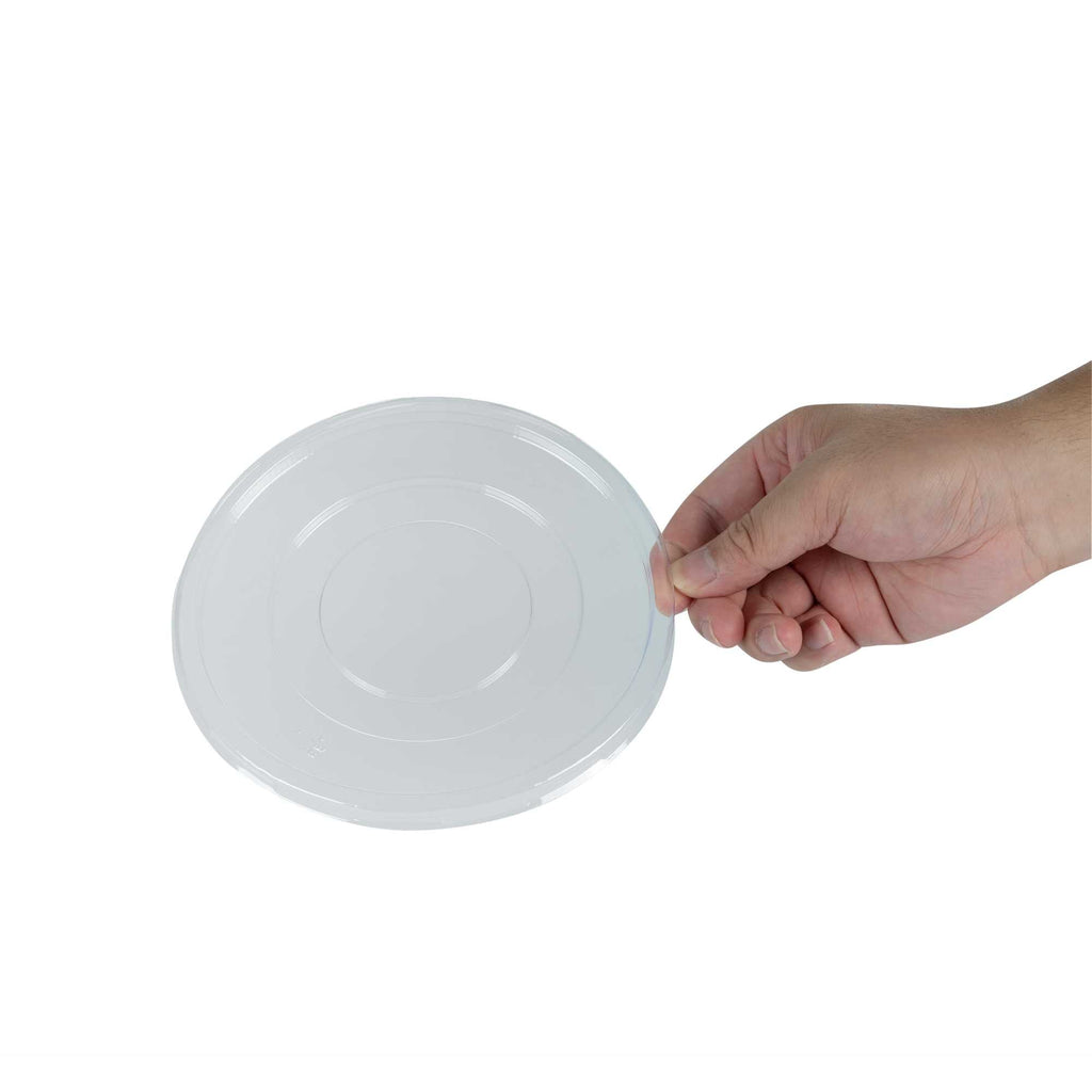 Pulp Safe Round Clear Plastic Flat Lid - Fits 32 oz Bagasse Salad Bowl - 100 count box
