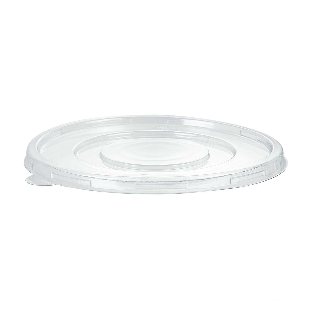 Pulp Safe Round Clear Plastic Flat Lid - Fits 32 oz Bagasse Salad Bowl - 100 count box
