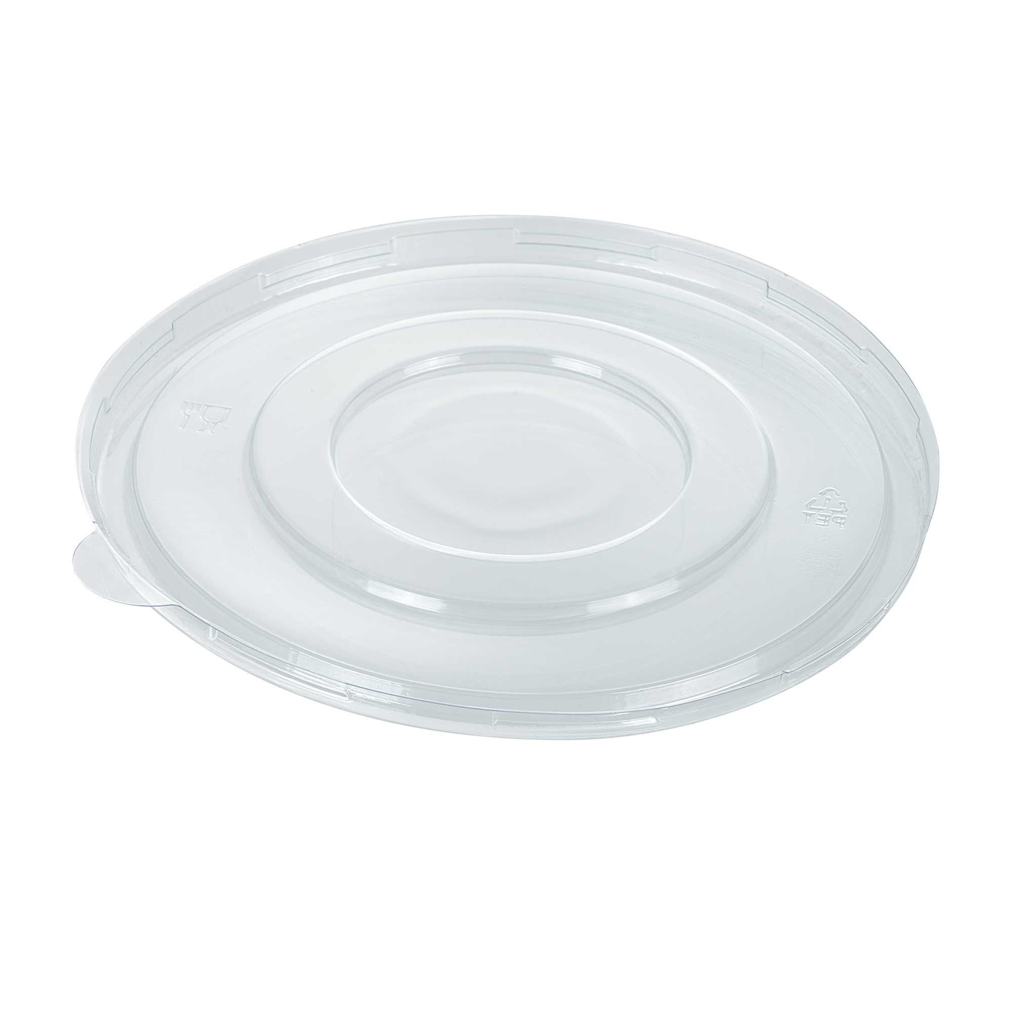 Pulp Safe Round Clear Plastic Flat Lid - Fits 32 oz Bagasse Salad Bowl - 100 count box