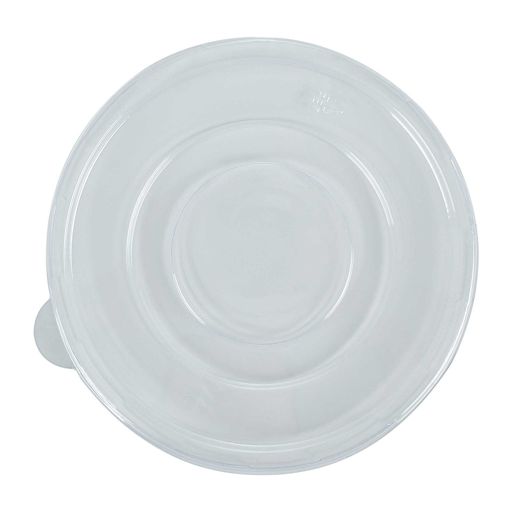 Pulp Safe Round Clear Plastic Flat Lid - Fits 32 oz Bagasse Salad Bowl - 100 count box
