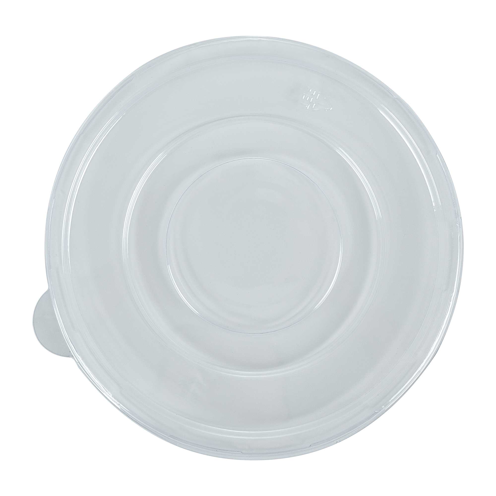 Pulp Safe Round Clear Plastic Flat Lid - Fits 32 oz Bagasse Salad Bowl - 100 count box