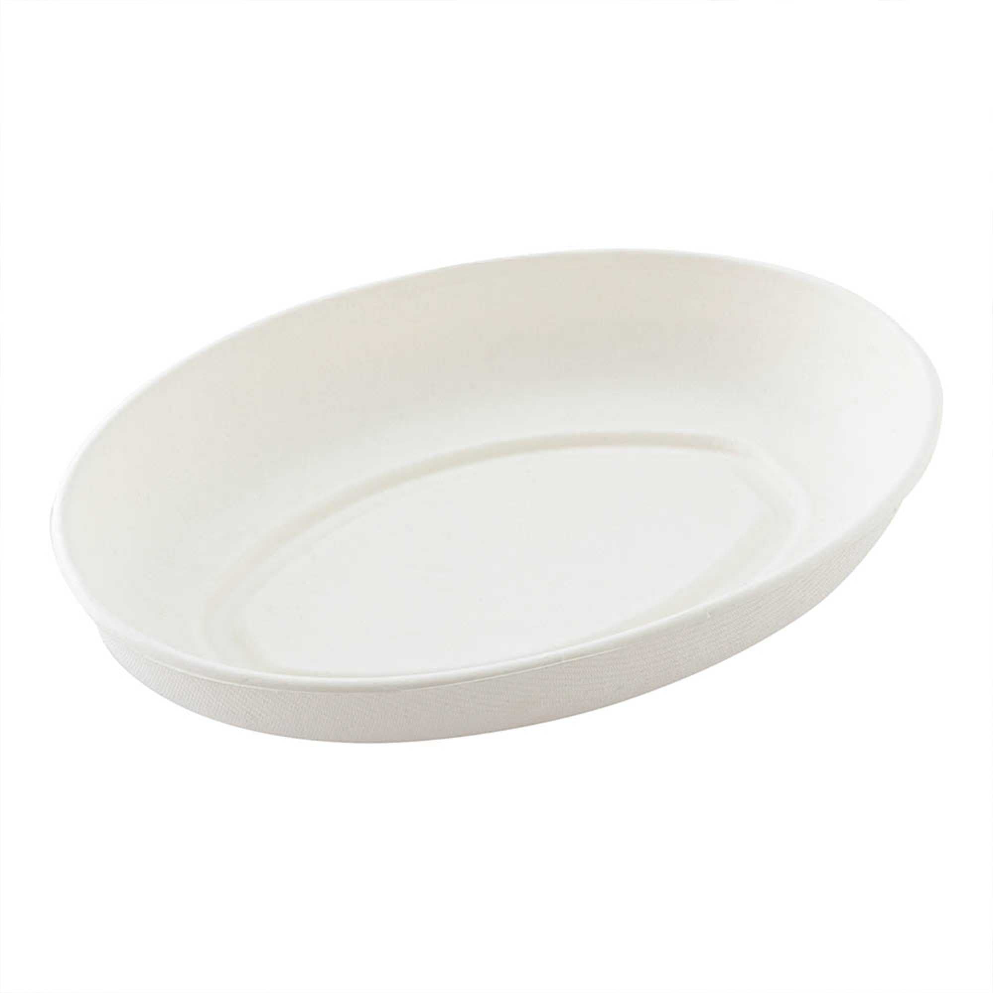 Pulp Tek 26 oz Oval White Sugarcane / Bagasse Salad Plate - 9 1/4" x 6" x 1 1/2" - 100 count box