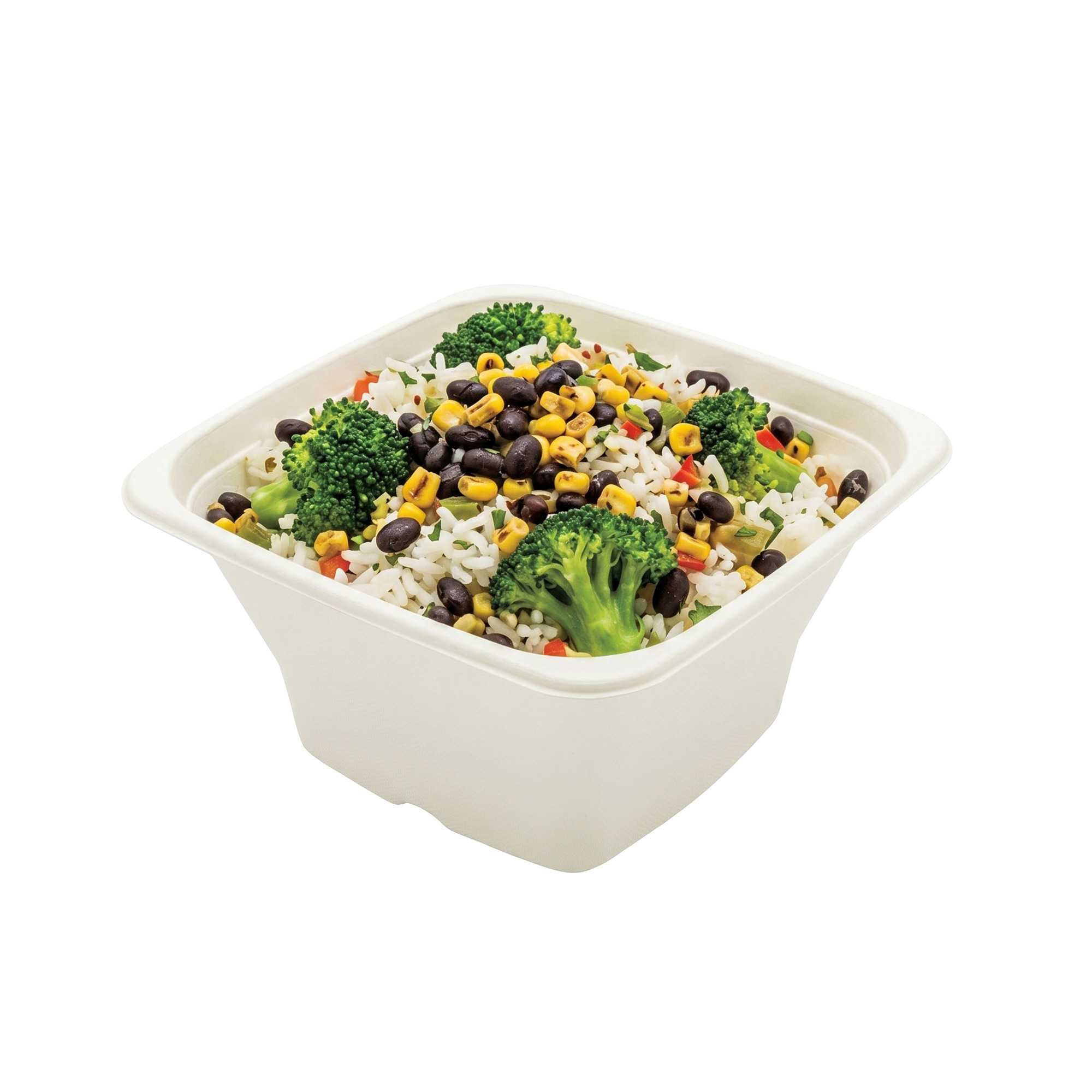 Pulp Tek 42 oz Square White Sugarcane / Bagasse Tall Bowl - 7" x 7" x 3 1/2" - 100 count box