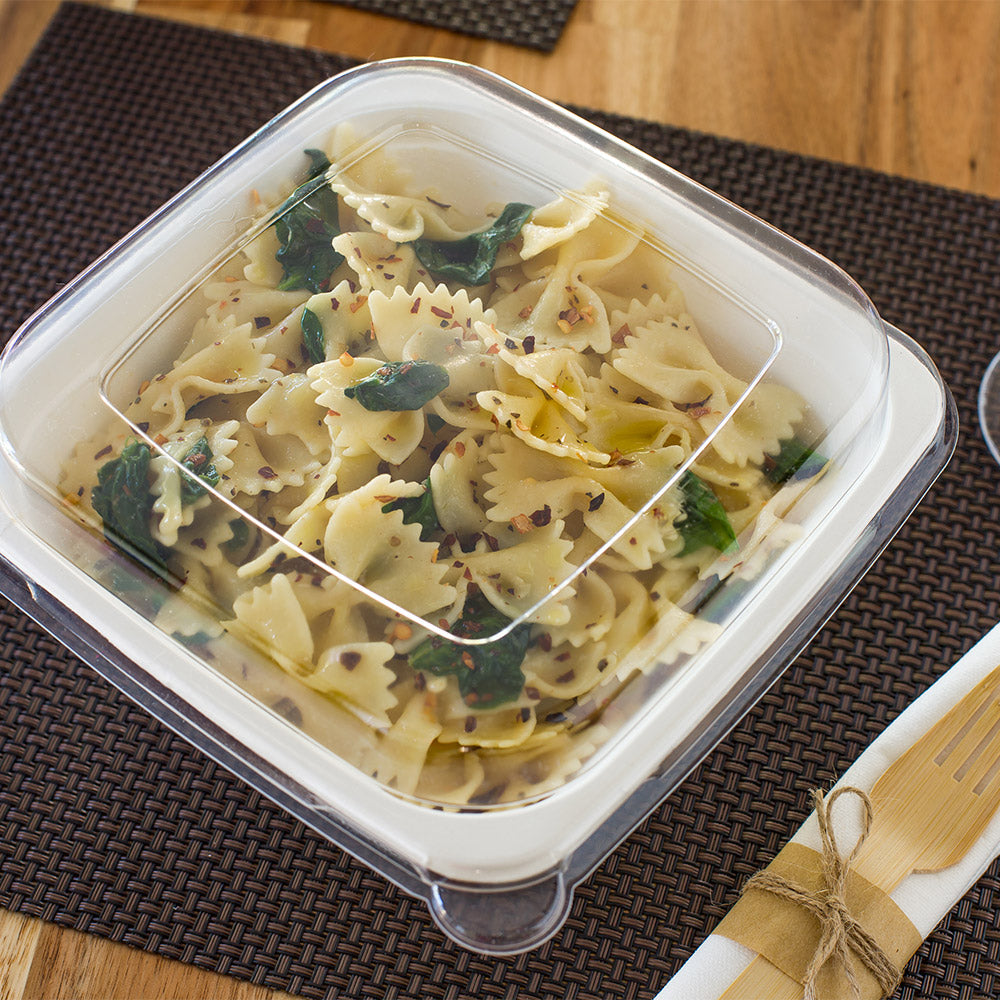 Pulp Tek Square Clear Plastic Dome Lid - Fits 24, 32 and 42 oz Bagasse Tall Bowl - 100 count box