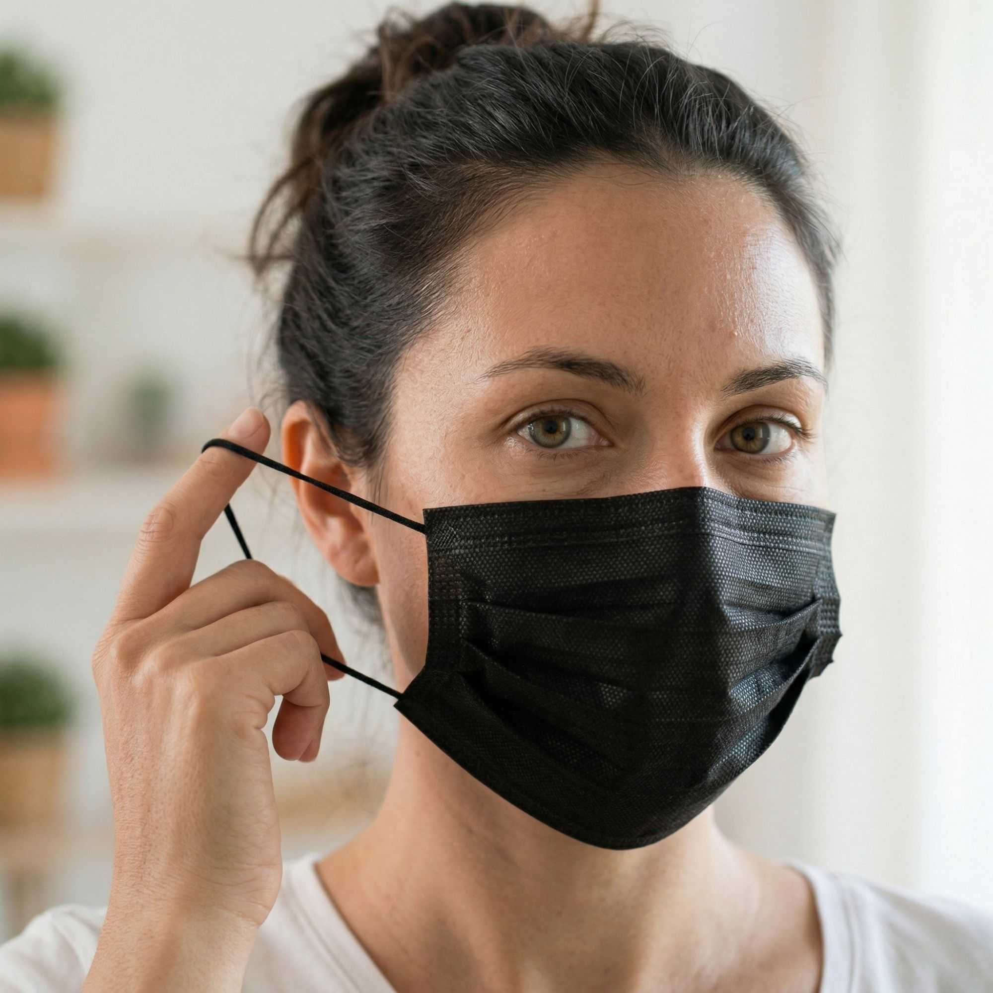 Clean Tek Professional Black Disposable Earloop Face Mask - 3-Layer Filtration - 7" x 3 3/4" - 50 count box