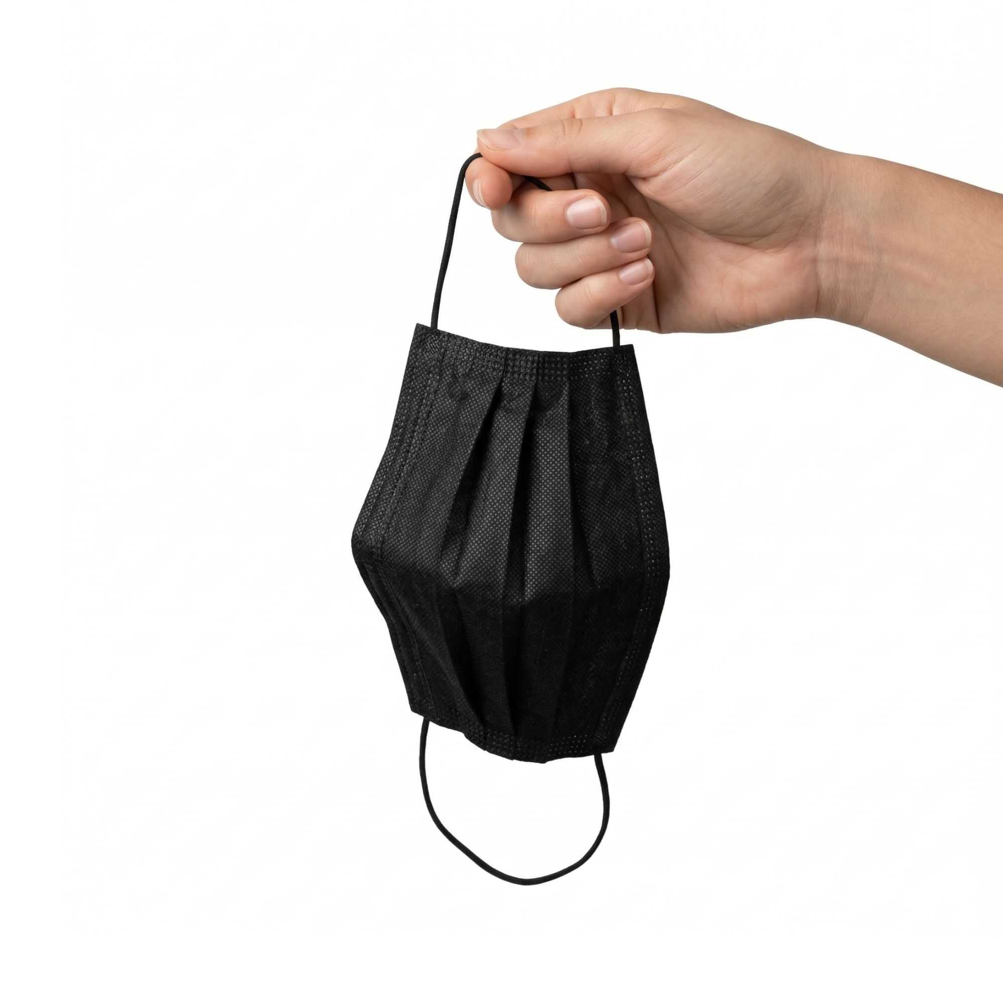 Clean Tek Professional Black Disposable Earloop Face Mask - 3-Layer Filtration - 7" x 3 3/4" - 1000 count box