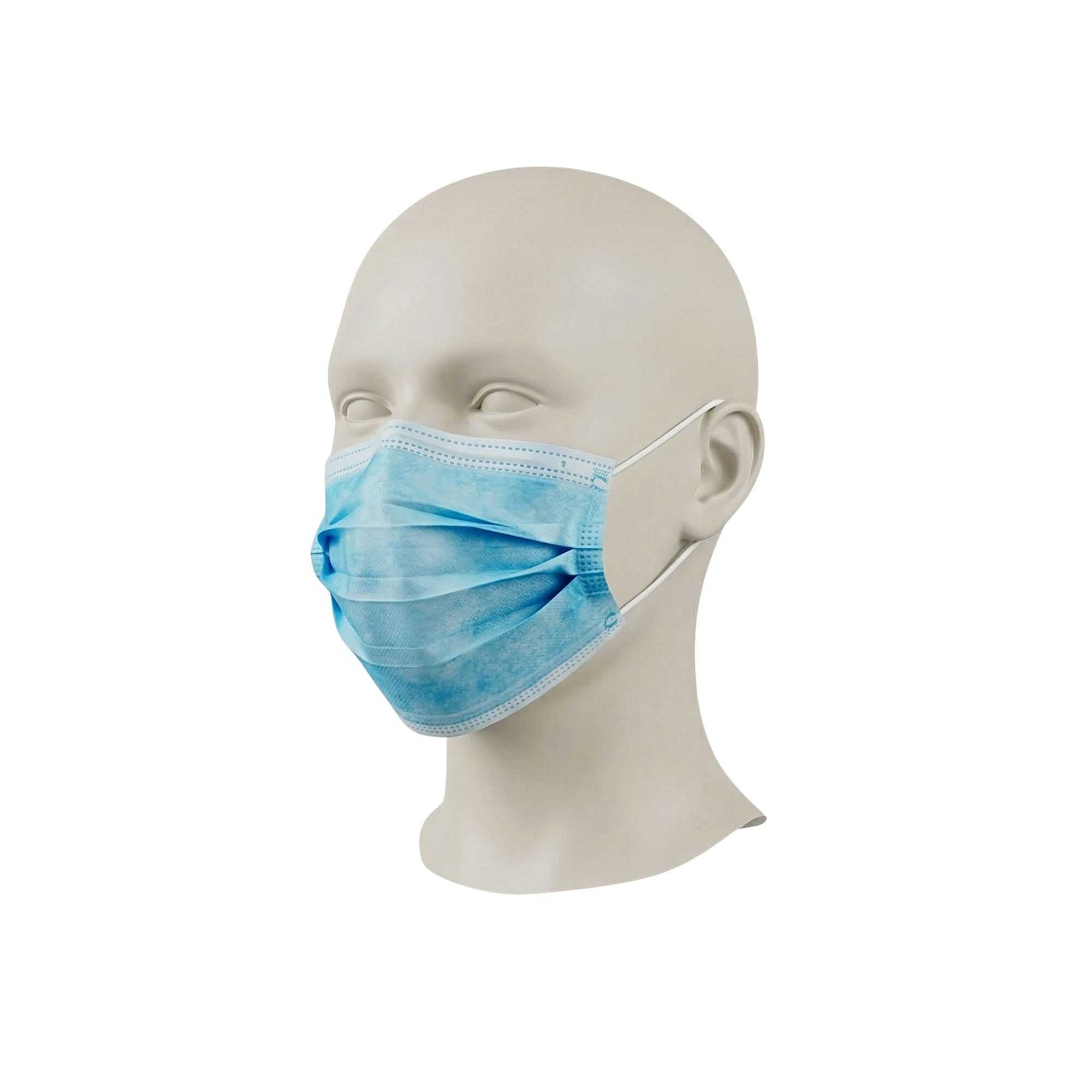 Clean Tek Professional Blue Disposable Earloop Face Mask - 3-Layer Filtration - 7" x 3 3/4" - 50 count box