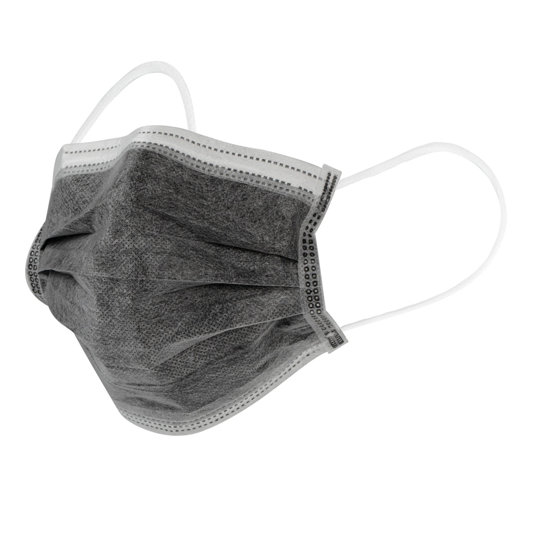 Clean Tek Professional Gray Disposable Earloop Face Mask - Active Carbon, 4-Layer Filtration - 7" x 3 3/4" - 50 count box