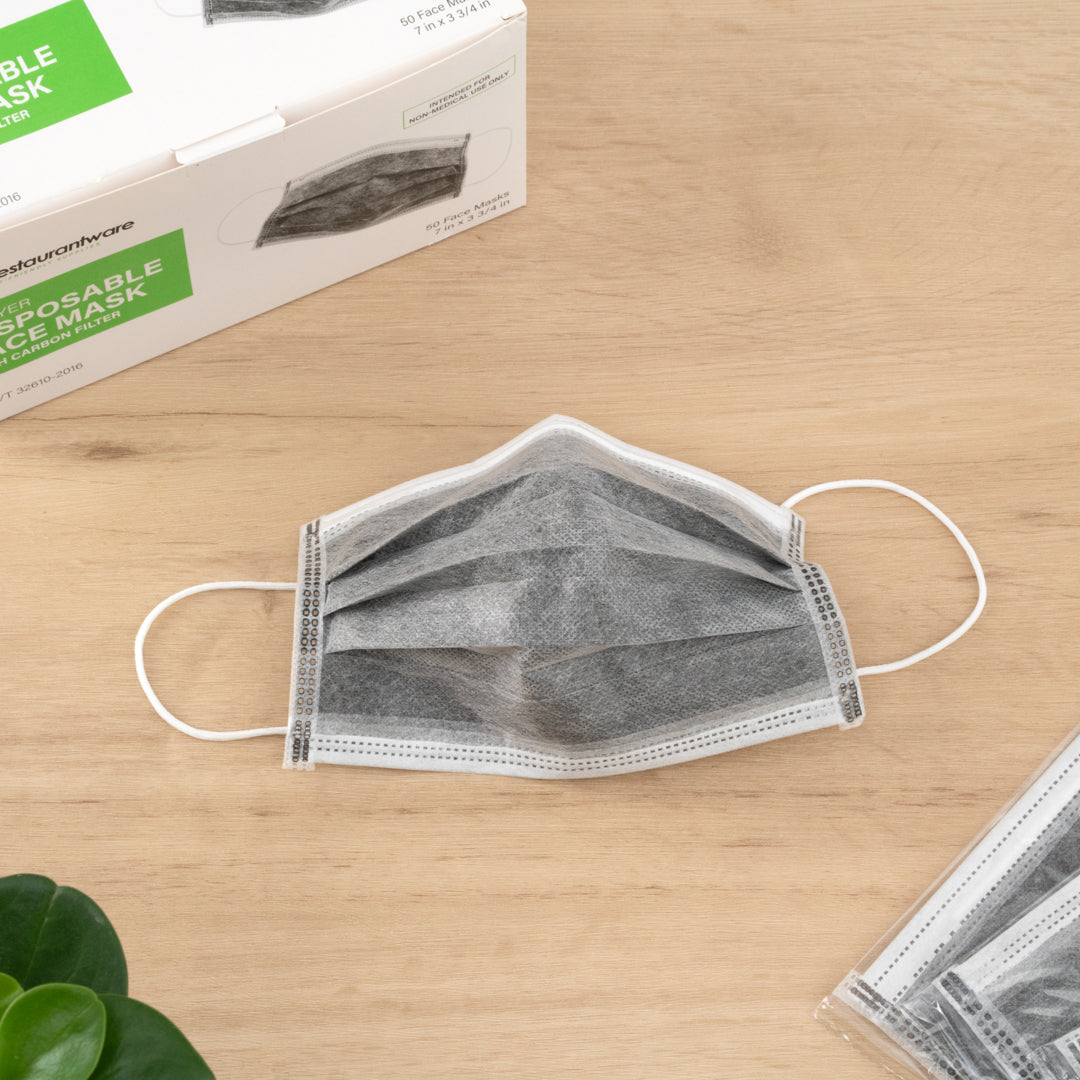 Clean Tek Professional Gray Disposable Earloop Face Mask - Active Carbon, 4-Layer Filtration - 7" x 3 3/4" - 50 count box