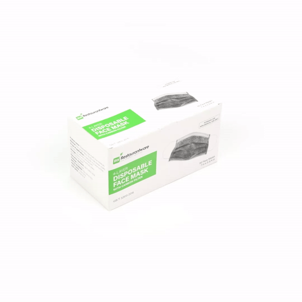 Clean Tek Professional Gray Disposable Earloop Face Mask - Active Carbon, 4-Layer Filtration - 7" x 3 3/4" - 50 count box