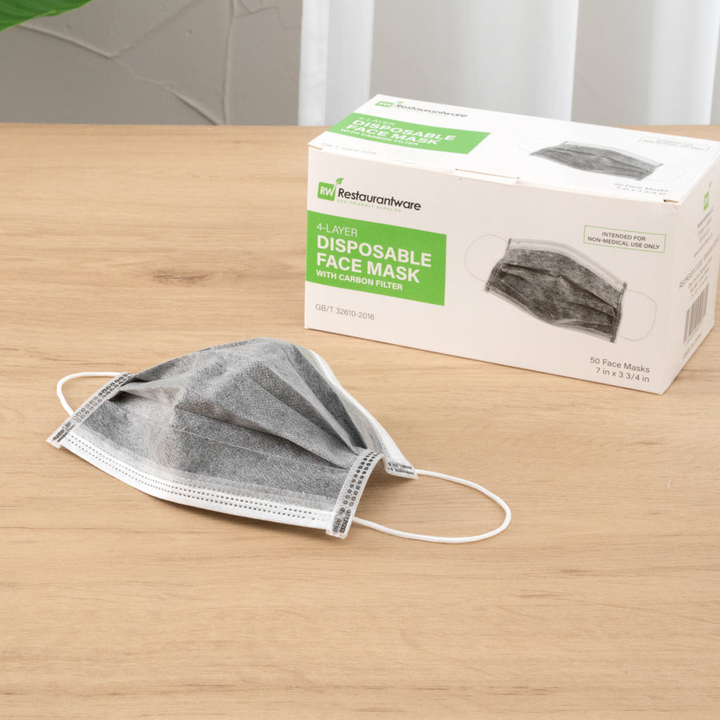 Clean Tek Professional Gray Disposable Earloop Face Mask - Active Carbon, 4-Layer Filtration - 7" x 3 3/4" - 50 count box