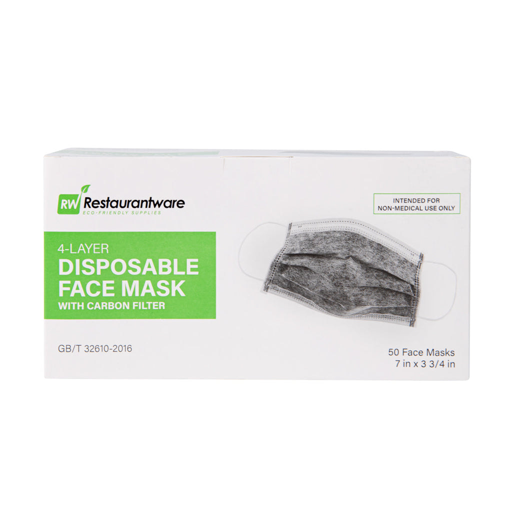 Clean Tek Professional Gray Disposable Earloop Face Mask - Active Carbon, 4-Layer Filtration - 7" x 3 3/4" - 1000 count box