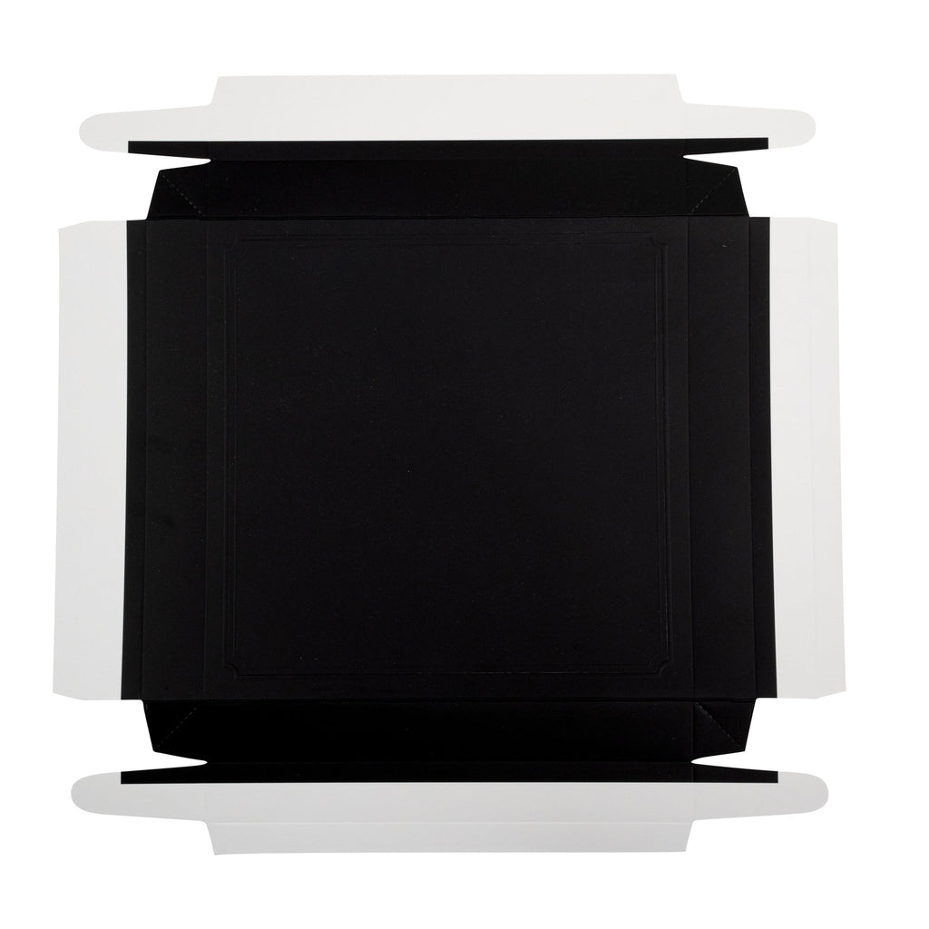 Sweet Vision Square Clear Plastic Cake Box - Black Lid and White Base, Black Ribbon, Tree Accent - 8 1/2" x 8 1/2" x 6 3/4" - 10 count box