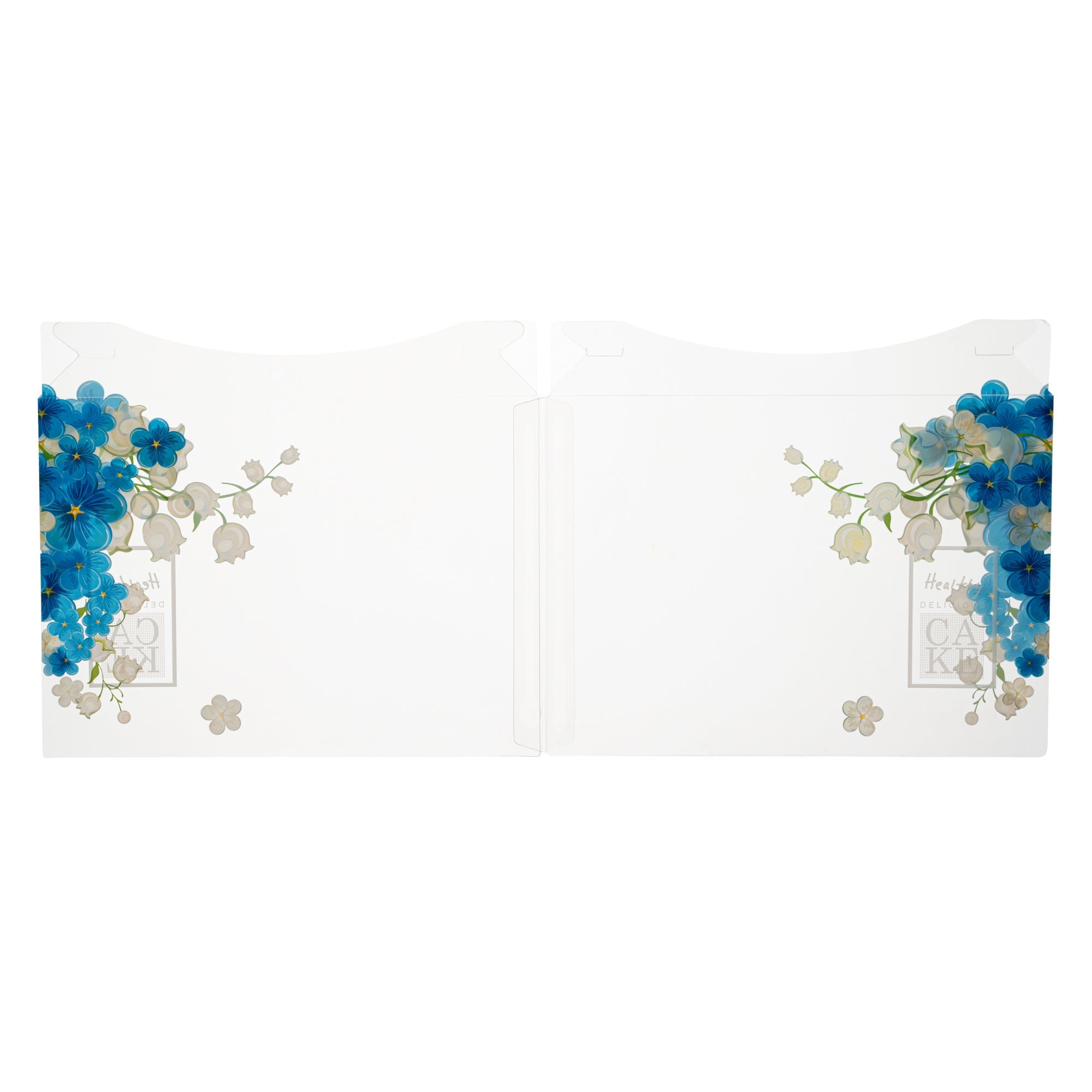 Sweet Vision Square Clear Plastic Cake Box - Blue Lid and White Base, Blue Ribbon, Flower Accent - 8 1/2" x 8 1/2" x 6 3/4" - 10 count box