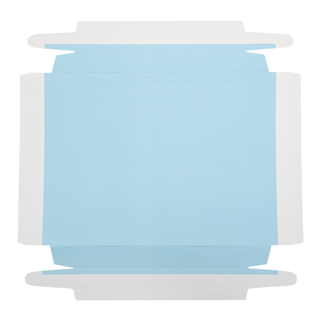 Sweet Vision Square Clear Plastic Cake Box - Blue Lid and White Base, Blue Ribbon, Flower Accent - 8 1/2" x 8 1/2" x 6 3/4" - 10 count box