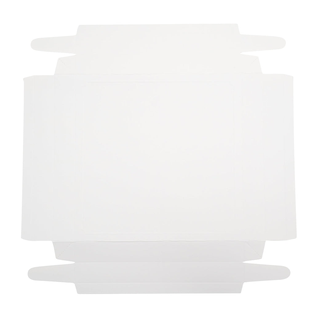 Sweet Vision Square Clear Plastic Cake Box - White Lid and White Base, Gray Ribbon, Lotus Accent - 8 1/2" x 8 1/2" x 6 3/4" - 10 count box