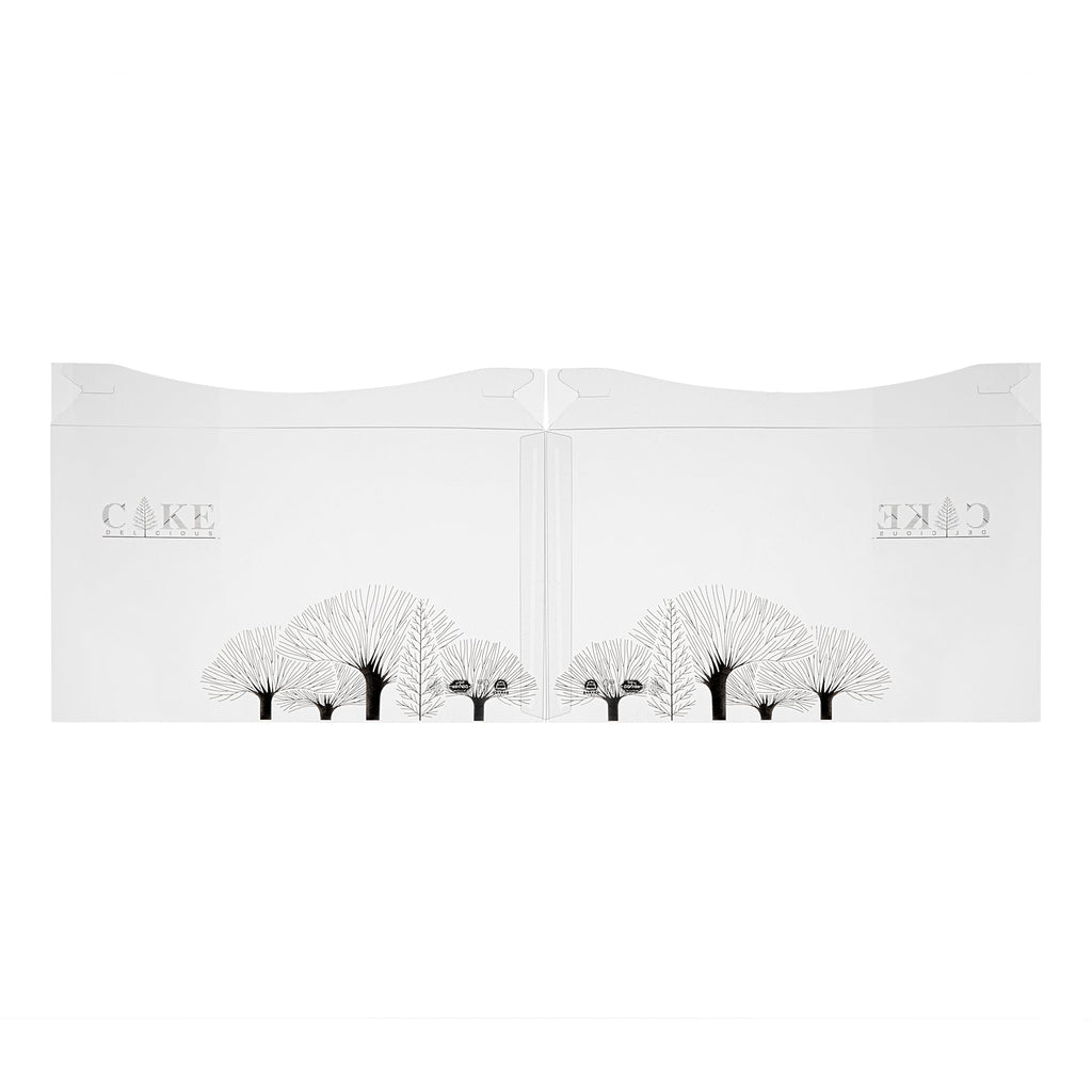 Sweet Vision Square Clear Plastic Cake Box - Black Lid and White Base, Black Ribbon, Tree Accent - 10" x 10" x 8 1/4" - 10 count box