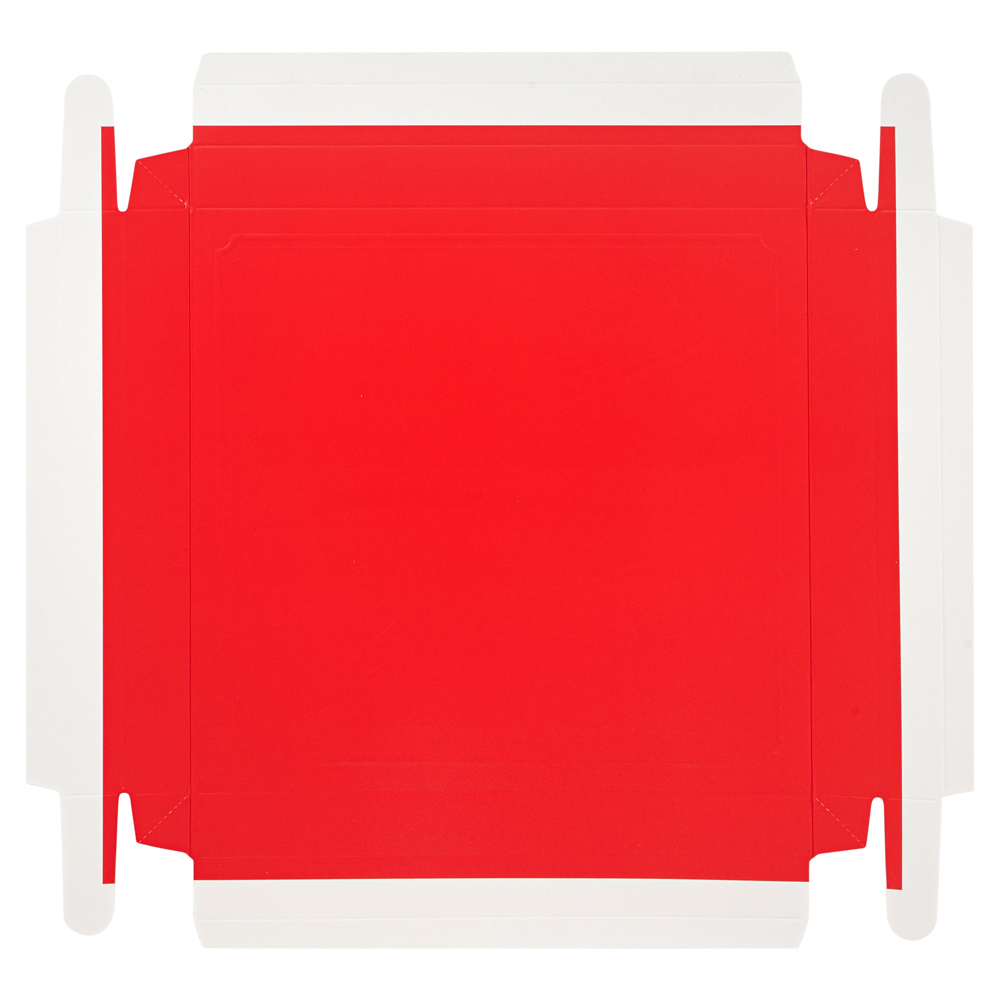 Sweet Vision Square Clear Plastic Cake Box - Red Lid and White Base, Red Ribbon, Flower / Bird Accent - 10" x 10" x 8 1/4" - 10 count box