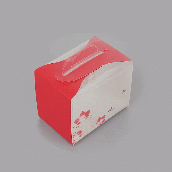 Sweet Vision Rectangle Clear Plastic Cupcake Box - with Handle, Red Paper Wrap, Flower / Bird Accent - 5" x 3 1/4" x 4" - 100 count box
