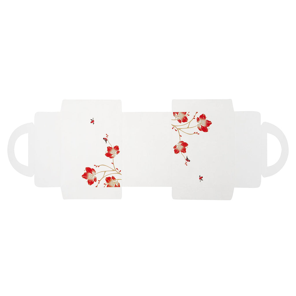 Sweet Vision Rectangle Clear Plastic Cupcake Box - with Handle, Red Paper Wrap, Flower / Bird Accent - 5" x 3 1/4" x 4" - 100 count box