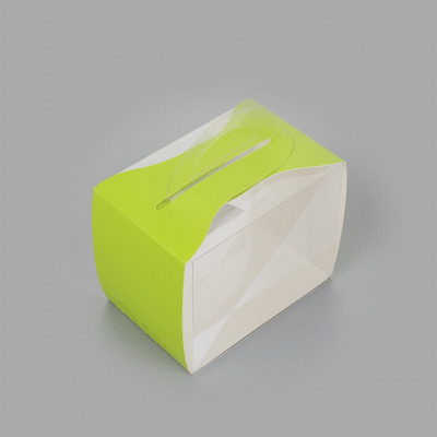 Sweet Vision Rectangle Clear Plastic Cupcake Box - with Handle, Yellow Paper Wrap, Geometric Line Accent - 5" x 3 1/4" x 4" - 100 count box