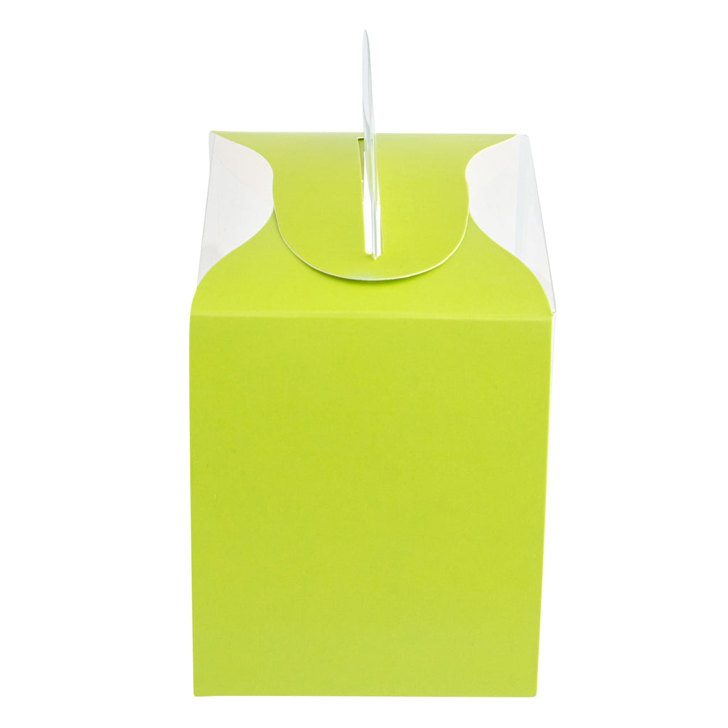 Sweet Vision Rectangle Clear Plastic Cupcake Box - with Handle, Yellow Paper Wrap, Geometric Line Accent - 5" x 3 1/4" x 4" - 100 count box