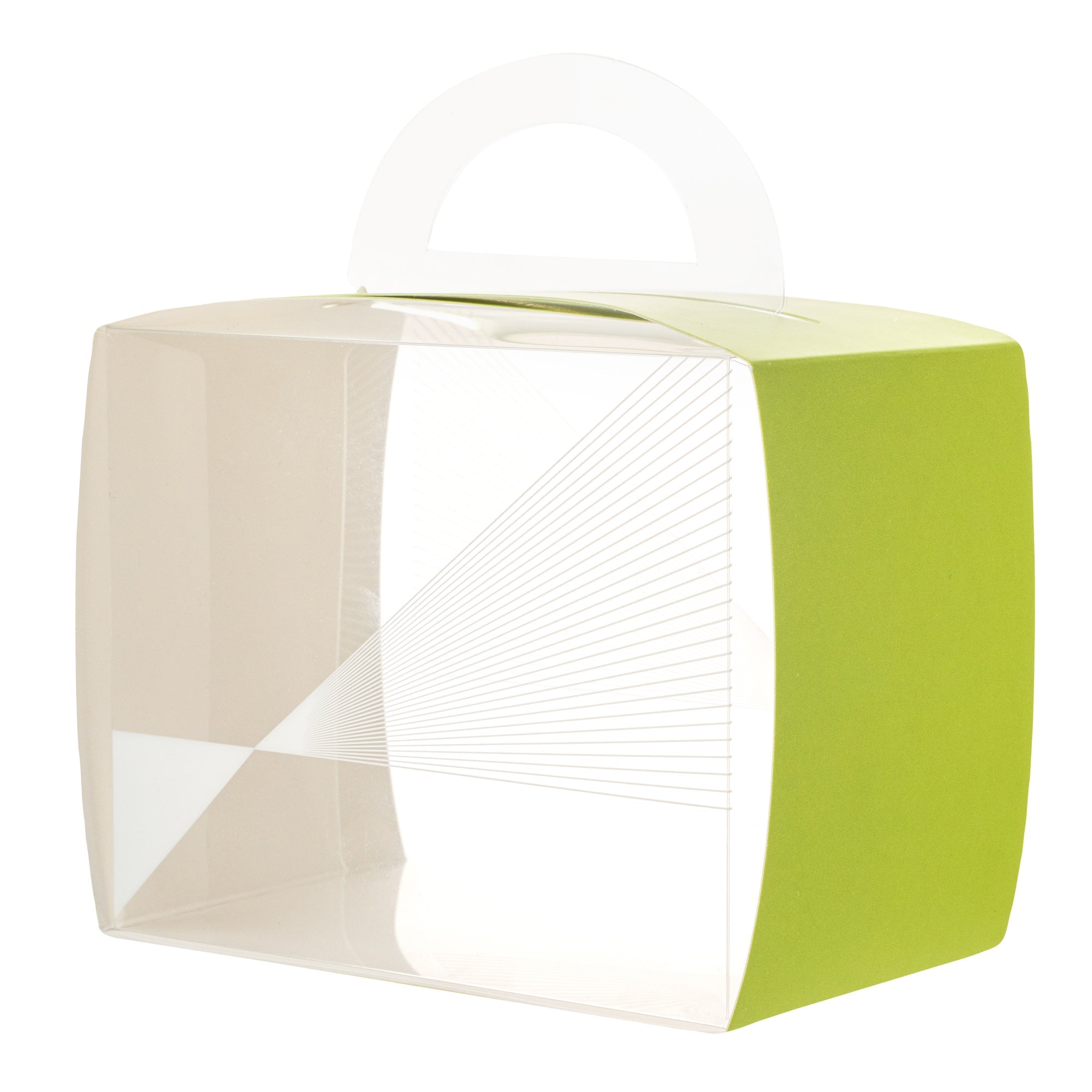 Sweet Vision Rectangle Clear Plastic Cupcake Box - with Handle, Yellow Paper Wrap, Geometric Line Accent - 5" x 3 1/4" x 4" - 100 count box
