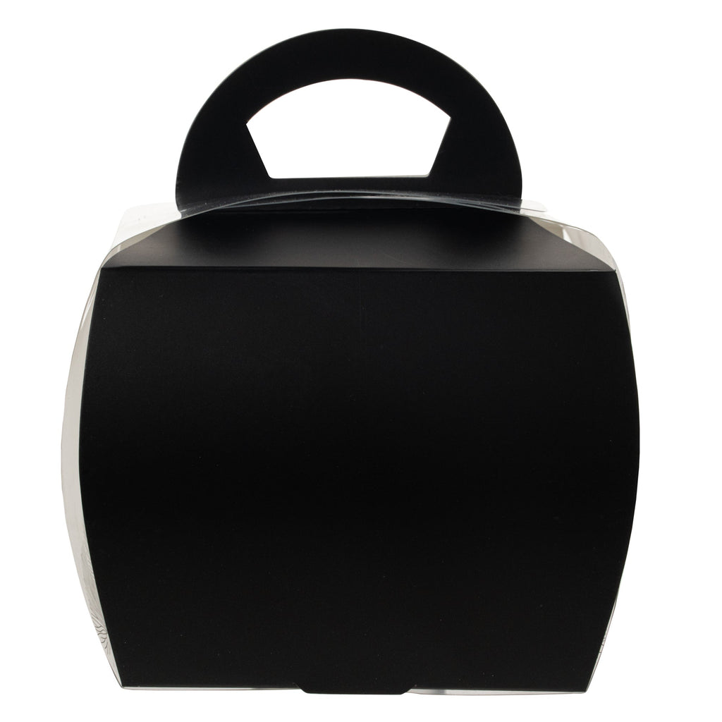 Sweet Vision Square Clear Plastic Cupcake Box - with Handle, Black Paper Wrap, Tree Accent - 4" x 4" x 4 1/4" - 100 count box