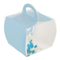 Sweet Vision Square Clear Plastic Cupcake Box - with Handle, Blue Paper Wrap, Flower Accent - 4" x 4" x 4 1/4" - 100 count box