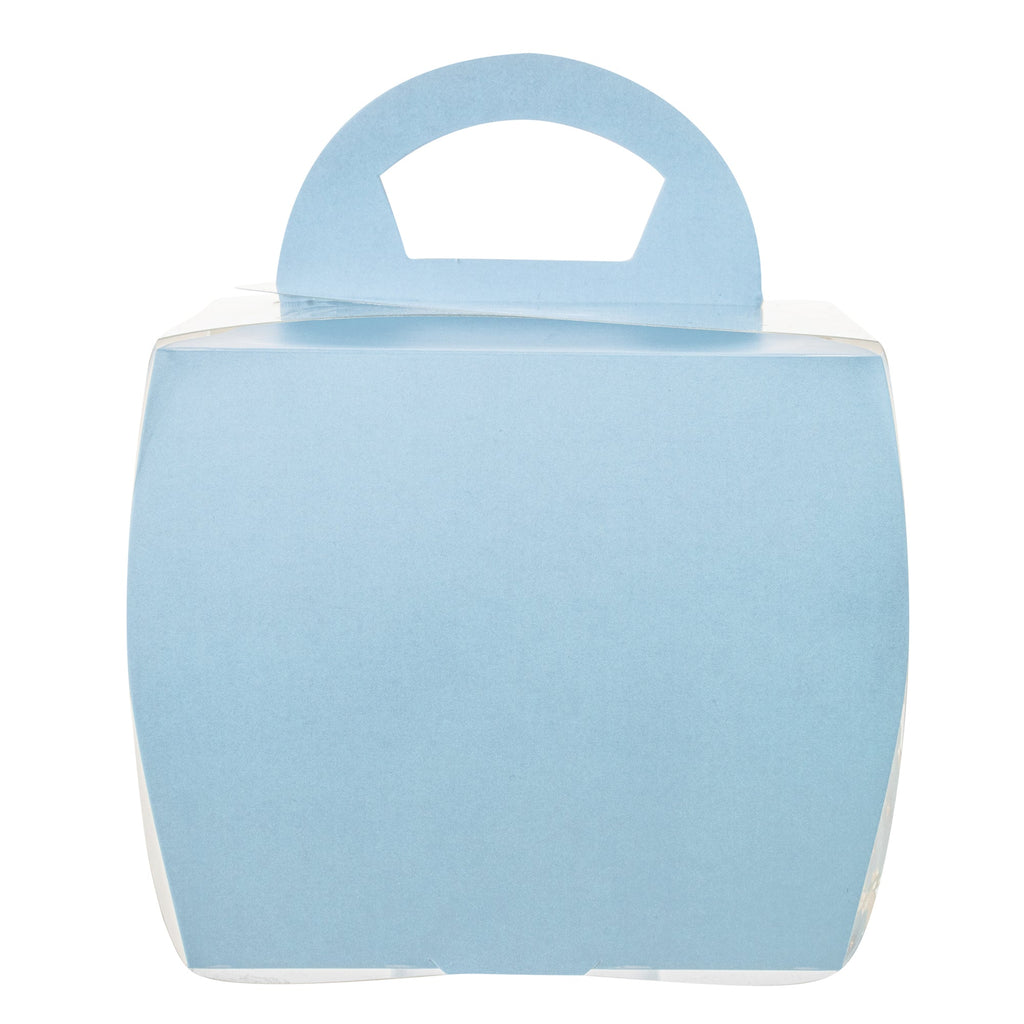 Sweet Vision Square Clear Plastic Cupcake Box - with Handle, Blue Paper Wrap, Flower Accent - 4" x 4" x 4 1/4" - 100 count box