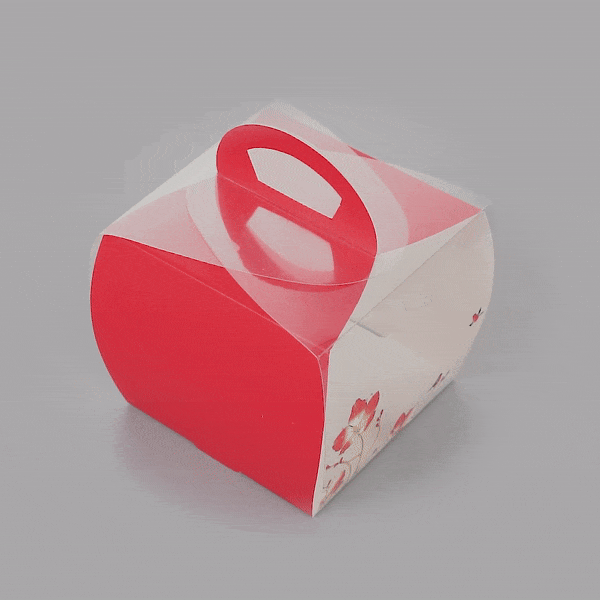 Sweet Vision Square Clear Plastic Cupcake Box - with Handle, Red Paper Wrap, Flower / Bird Accent - 4" x 4" x 4 1/4" - 100 count box