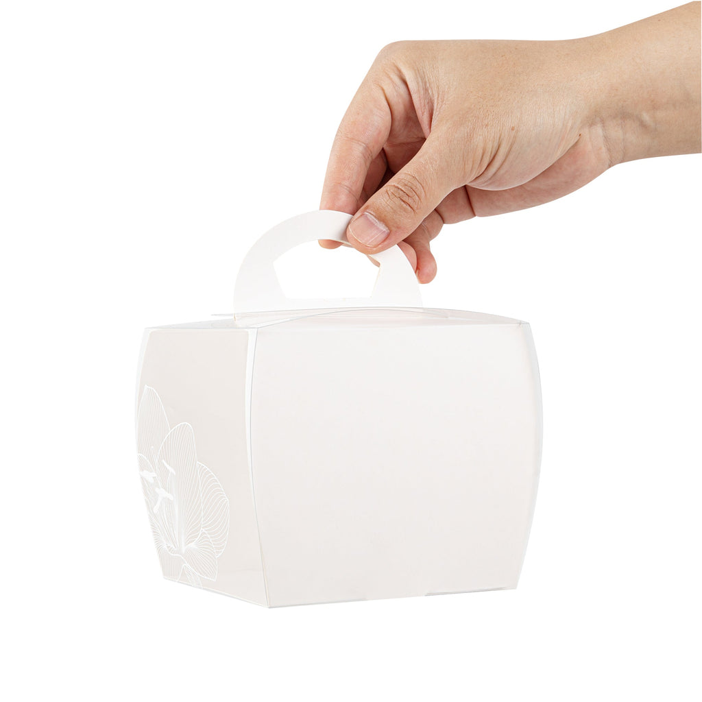 Sweet Vision Square Clear Plastic Cupcake Box - with Handle, White Paper Wrap, Lotus Accent - 4" x 4" x 4 1/4" - 100 count box
