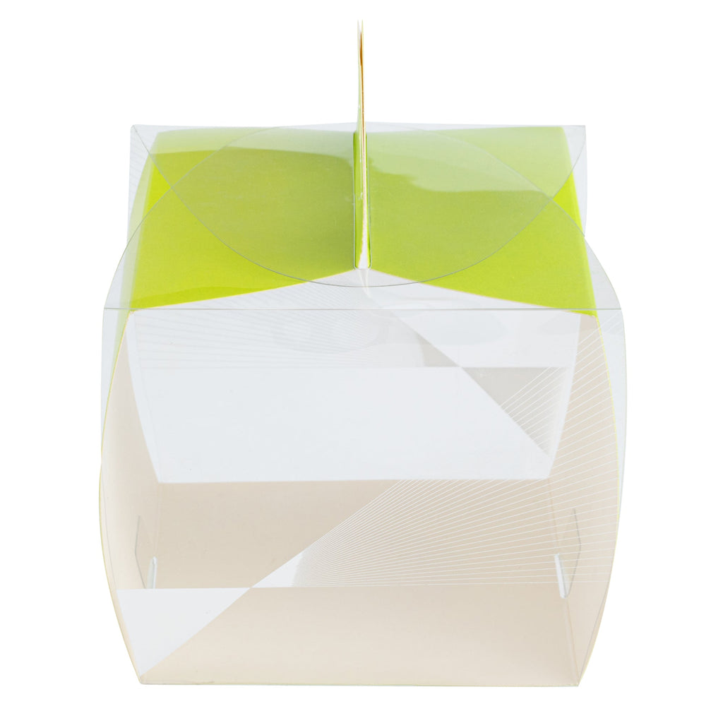 Sweet Vision Square Clear Plastic Cupcake Box - with Handle, Yellow Paper Wrap, Geometric Line Accent - 4" x 4" x 4 1/4" - 100 count box